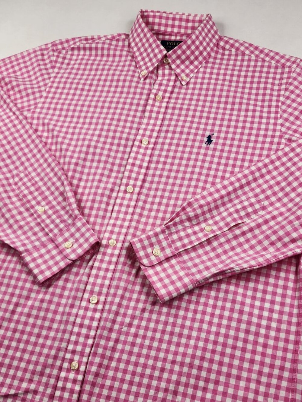 Polo Ralph Lauren Large Button Pink White Gingham Classic Oxford Blue Pony